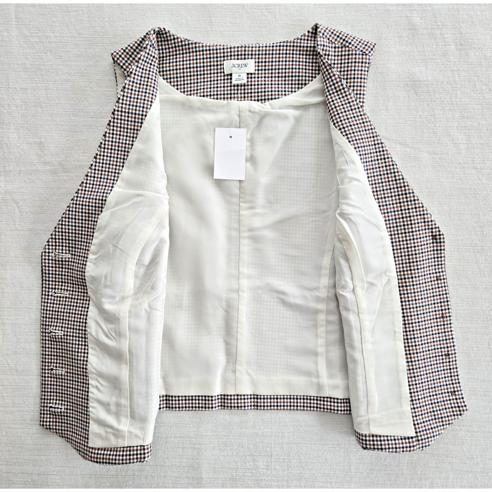 J Crew Vest Womens 6 Tan Blue Plaid Button Up Preppy Academia Career Casual NEW - Picture 6 of 13